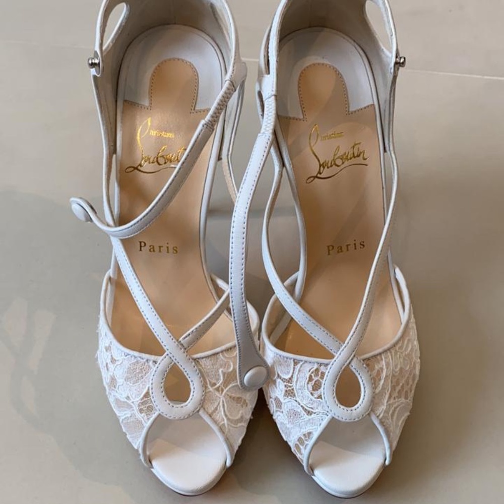 White lace LOUBOUTIN peep toe bridal sandal